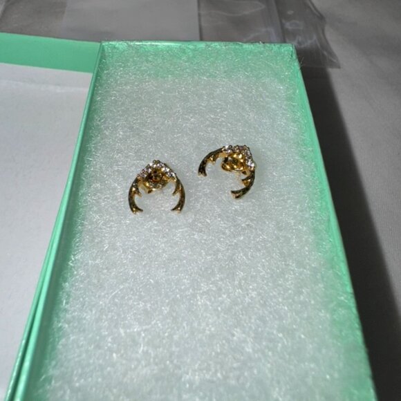 NWT, Jeweled 14K Gold-Plated Antler Stud Earrings with Cubic Zirconia, Gold - Picture 7 of 15